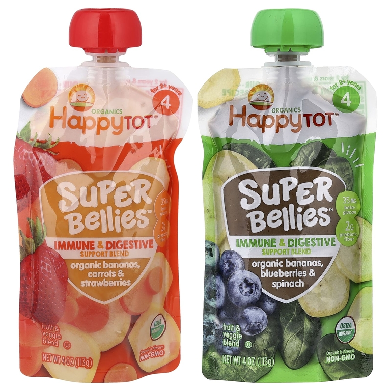Happy Family Organics, Happy Tot®, Super Bellies™, смесь органических фруктов и овощей для детей от 2 лет, ассорти вкусов, 8 пакетиков по 113 г (4 унции)