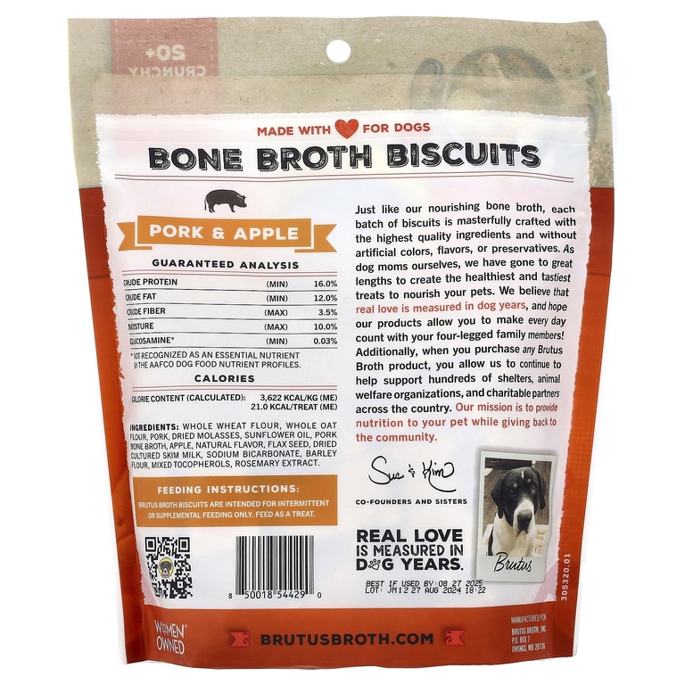 Brutus Bone Broth, печенье, для собак, со вкусом свинины и яблока, 226 г (8 унций)