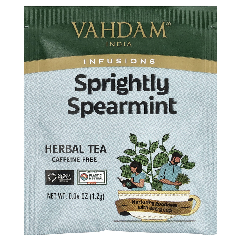 Vahdam Teas, Infusions, травяной чай, мята колосистая, без кофеина, 100 пакетиков для заваривания, 120 г (4,23 унции)