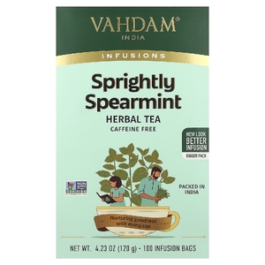 VAHDAM India, Infusions, травяной чай, мята колосистая, без кофеина, 100 пакетиков для заваривания, 120 г (4,23 унции)