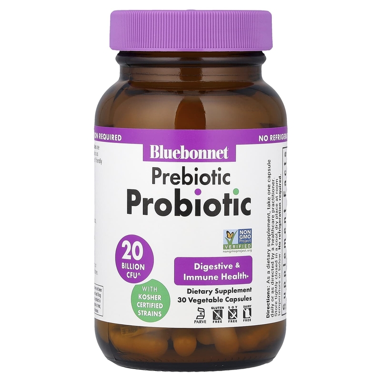 Bluebonnet Nutrition, пребиотик и пробиотик, 30 растительных капсул