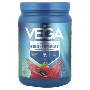 Vega, Premium, Protein + Supergreens™, протеиновая добавка с зеленью, ягодный микс, 510 г (1 фунт 2 унции)