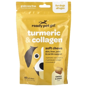 Ready Pet Go, Куркума и коллаген, для собак всех возрастов, со вкусом курицы и сыра, 60 мягких жевательных таблеток, 240 г (8,5 унции)