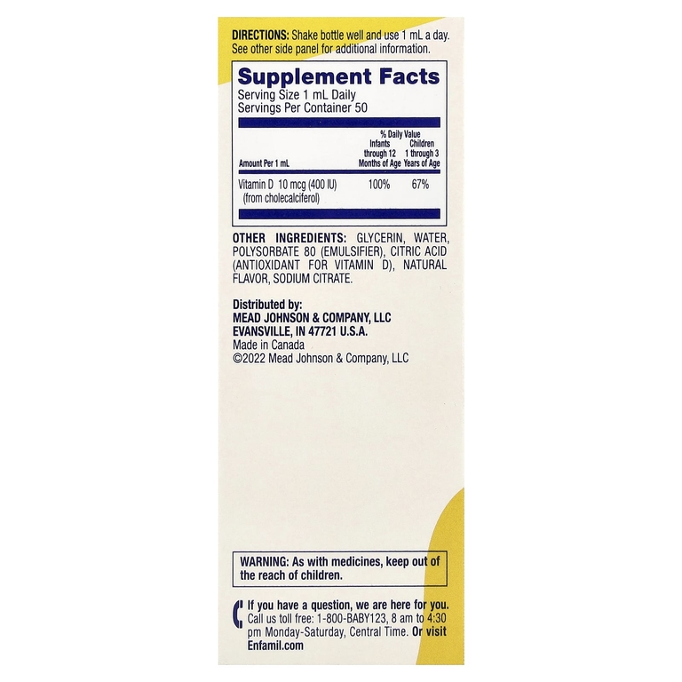 Enfamil, D-Vi-Sol®, витамин D в каплях, для крепких костей, для детей 0–12 месяцев, 50 мл (1,66 жидк. унции)