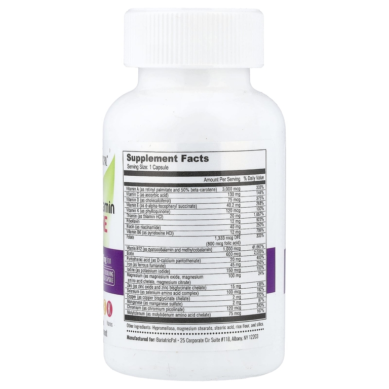BariatricPal, мультивитамины с железом, 90 капсул
