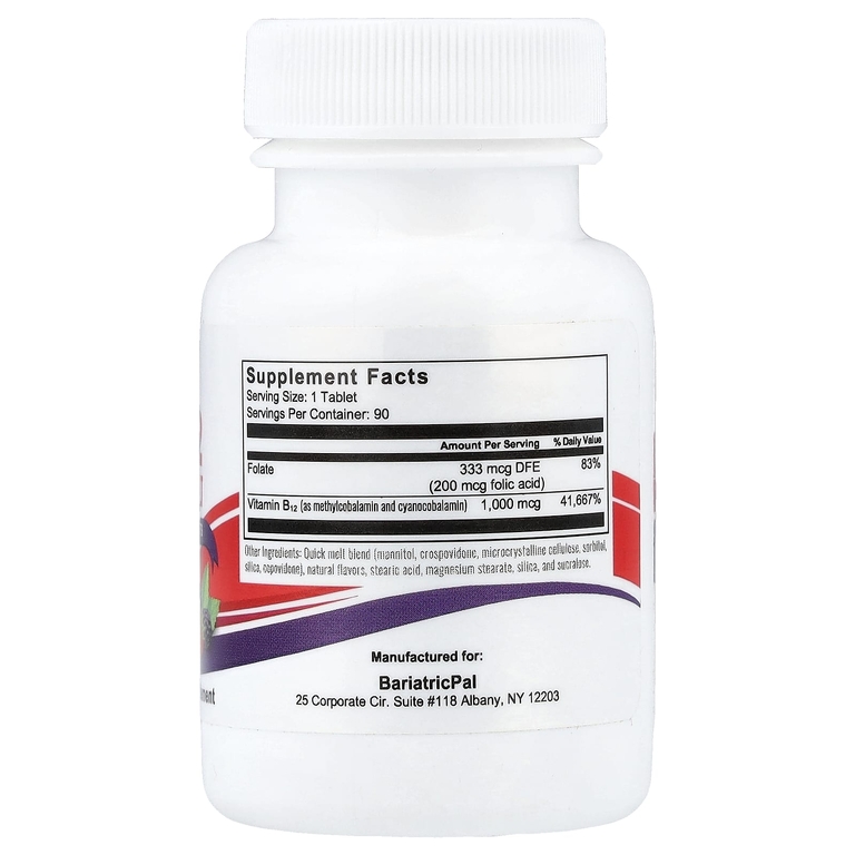BariatricPal, B12 Quick Melt, с ягодным вкусом, 90 таблеток Quick Melt