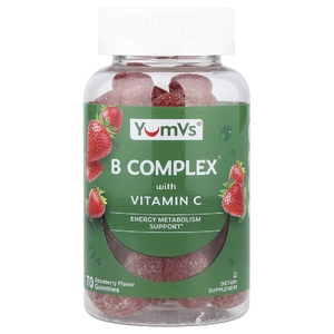 YumVs, комплекс витаминов группы B с витамином C в жевательных таблетках, со вкусом клубники, 70 жевательных таблеток