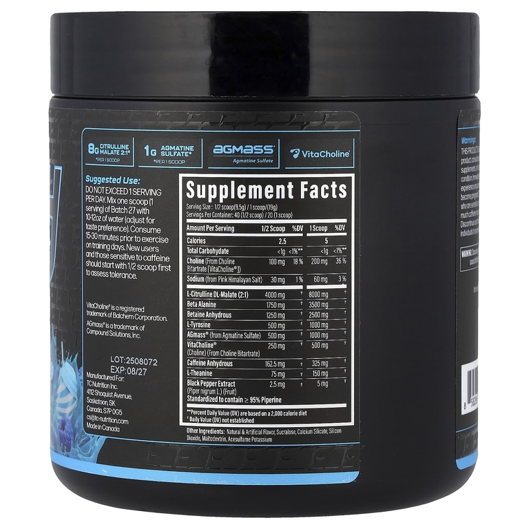 TC Nutrition, Batch 27, предтренировочная добавка, со вкусом голубой мармеладки, 380 г (13,4 унции) (Товар снят с продажи) 