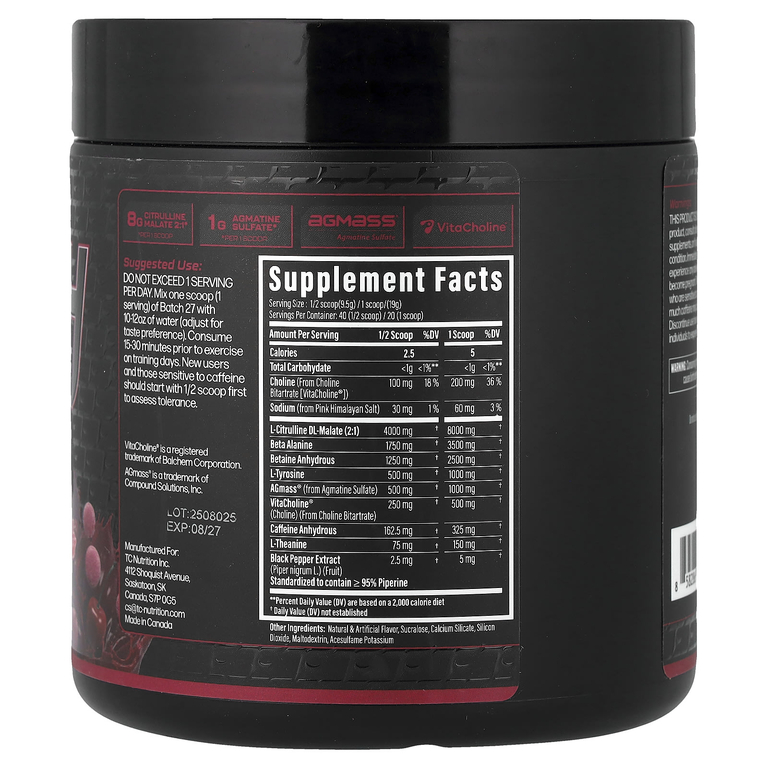 TC Nutrition, Batch 27, предтренировочная добавка, вишня, 380 г (13,4 унции) (Товар снят с продажи) 