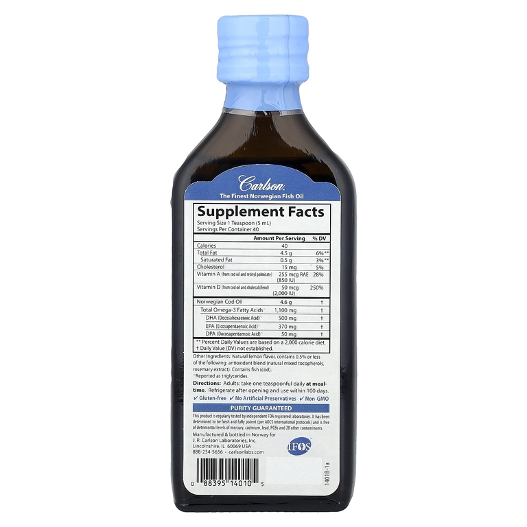 Carlson, Super D Omega-3® от Wild Norwegian, натуральный лимонный вкус, 200 мл (6,7 жидк. унции)