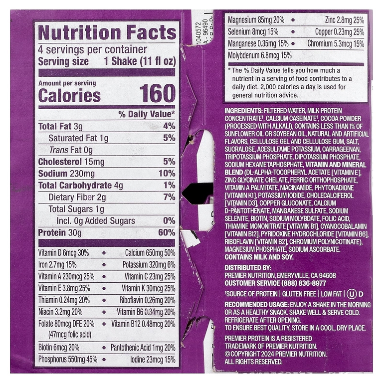Premier Protein, высокопротеиновый коктейль, шоколадный вкус, 4 шт. по 325 мл (11 жидк. унций)