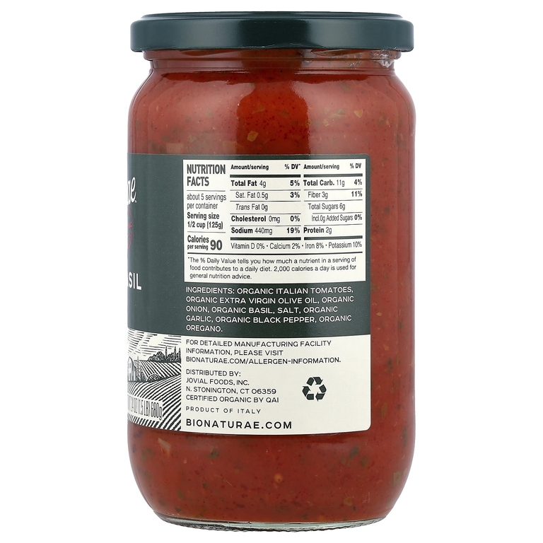 Bionaturae, Bionaturae™, органические томаты и базилик, 680 г (24 унции)