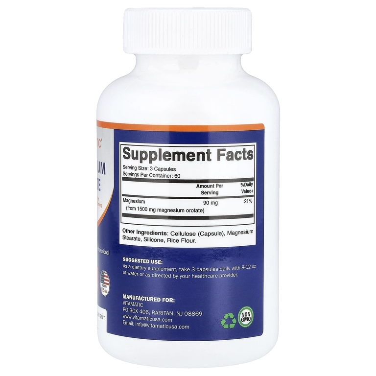 Vitamatic, оротат магния, 180 капсул (500 мг в 1 капсуле)