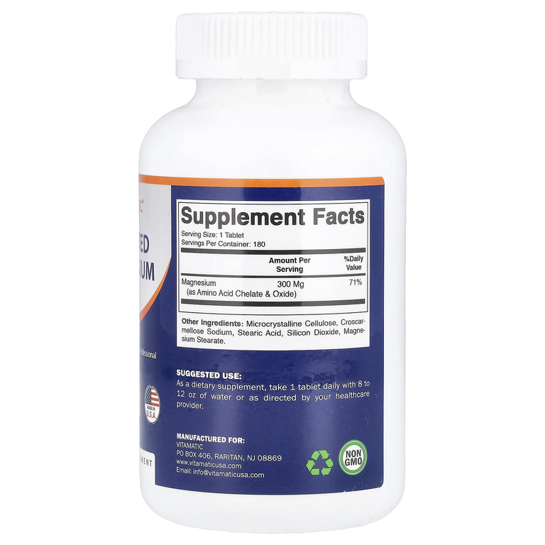 Vitamatic, хелатный магний, 180 таблеток (300 мг в одной таблетке)