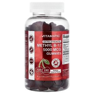 Vitamatic, метилкобаламин B12, со вкусом натуральной вишни, без сахара, 240 жевательных таблеток (2500 мг в 1 жевательной таблетке)