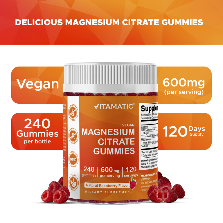 Vitamatic, веганские жевательные таблетки с цитратом магния, натуральный малиновый вкус, 240 жевательных таблеток
