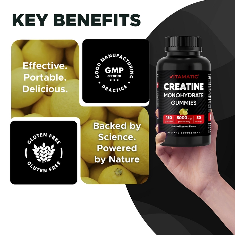 Vitamatic, моногидрат креатина, со вкусом лимона, 150 жевательных таблеток (1000 мг в 1 жевательной таблетке)