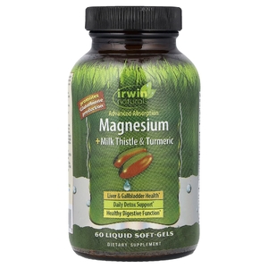 Irwin Naturals, магний для улучшенного усвоения, расторопша и куркума, 60 капсул с жидкостью
