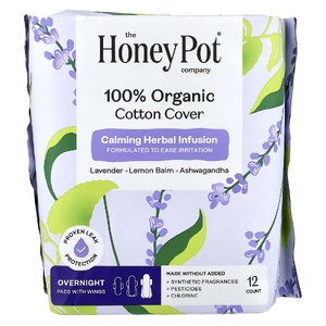 The Honey Pot Company, органический успокаивающий травяной настой, подушечки с крылышками, для ночного ухода, 12 штук