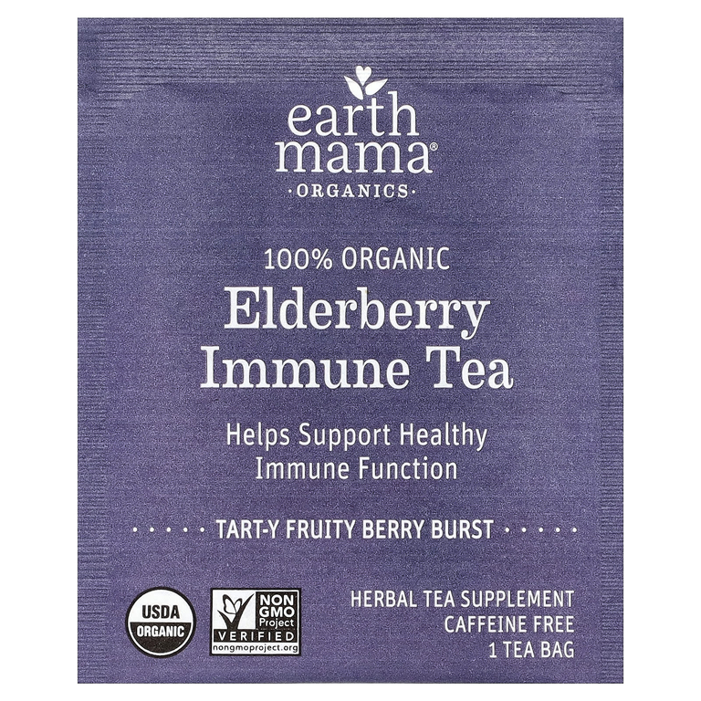 Earth Mama, Organics, 100% чай из органической бузины для укрепления иммунитета, с фруктово-ягодным вкусом, без кофеина, 16 чайных пакетиков, 28 г (0,98 унции)