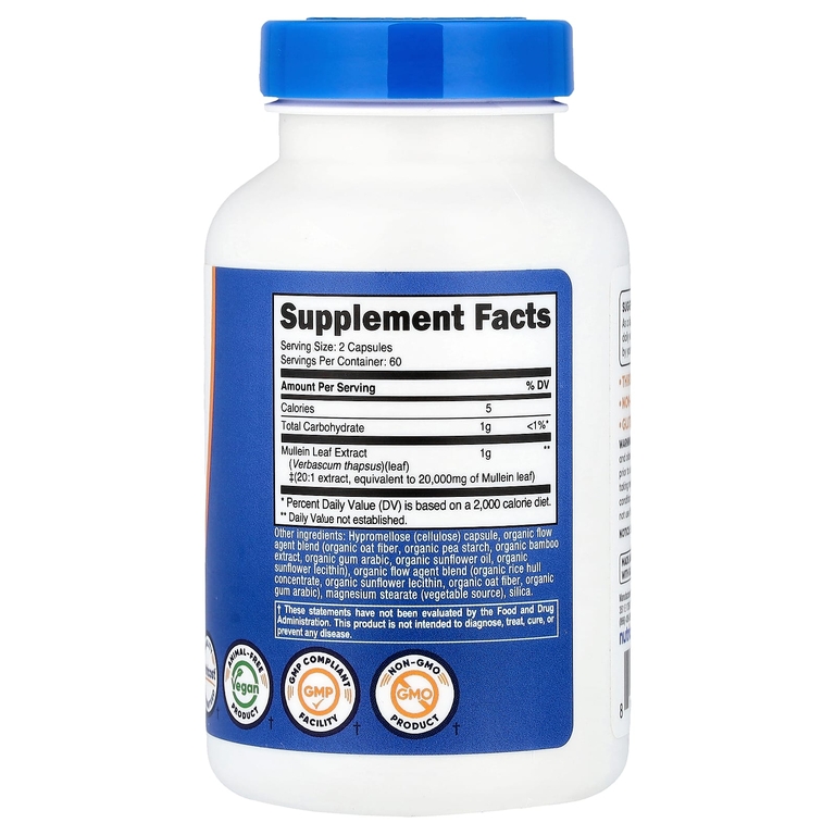 Nutricost, лист коровяка, 120 капсул (500 мг в 1 капсуле)