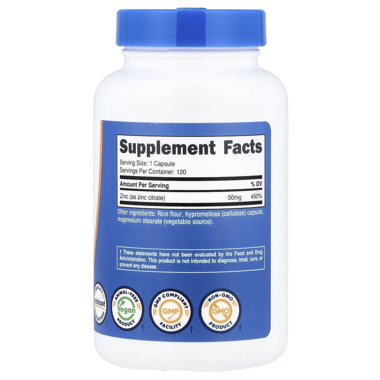 Nutricost, цинк, 50 мг, 120 капсул