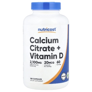 Nutricost, цитрат кальция и витамин D, 180 капсул
