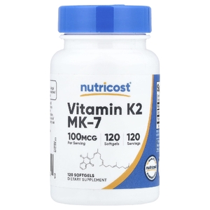 Nutricost, витамин K2 MK-7, 100 мкг, 120 мягких таблеток
