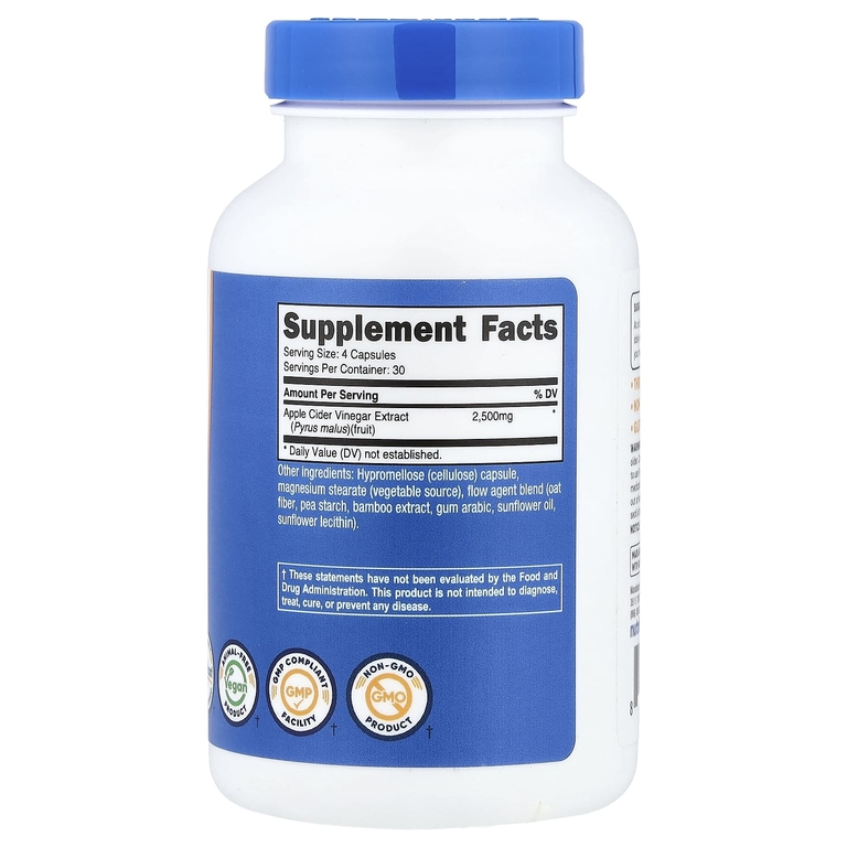 Nutricost, яблочный уксус, 120 капсул (625 мг в 1 капсуле)