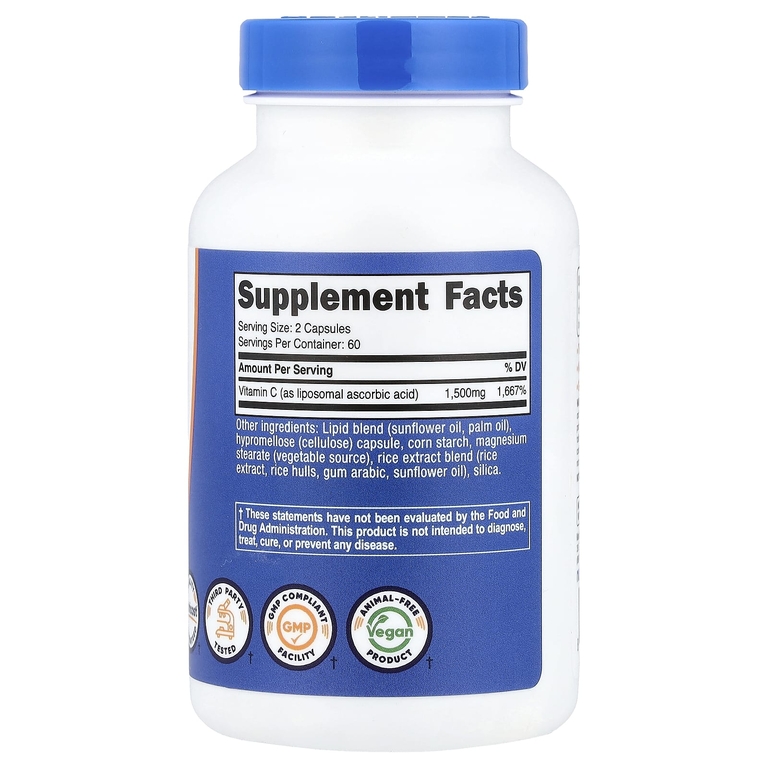 Nutricost, липосомальный витамин C, 120 капсул (750 мг в 1 капсуле)