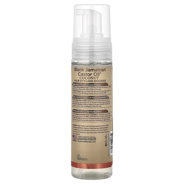Okay Pure Naturals, Black Jamaican Castor Oil®, мусс для укладки волос, гибкая фиксация, для сухих и поврежденных локонов, кокос, 221 мл (7,5 унции)