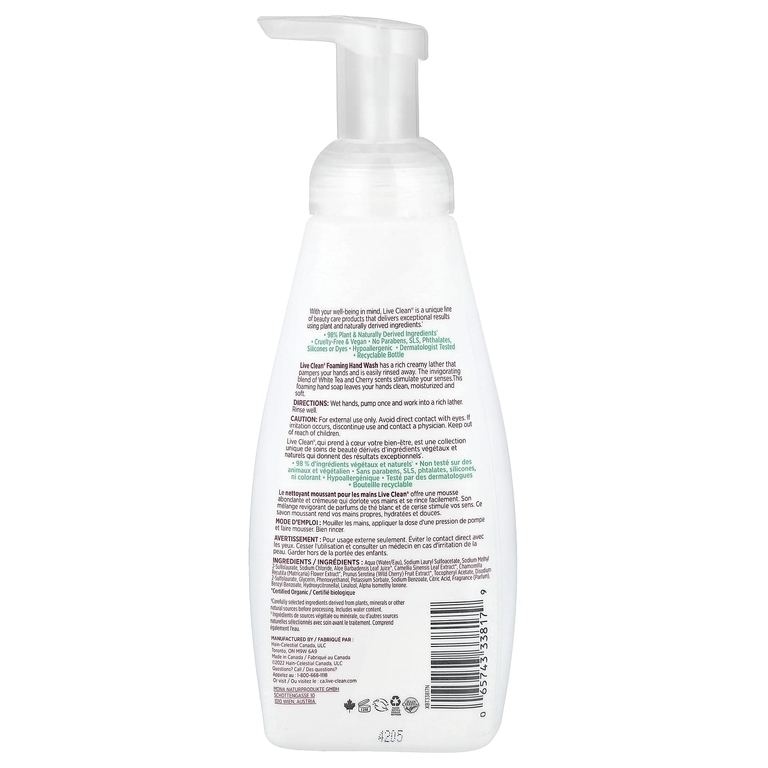 Live Clean, пенящееся мыло для рук, белый чай и вишня, 400 мл (13,5 жидк. унции)