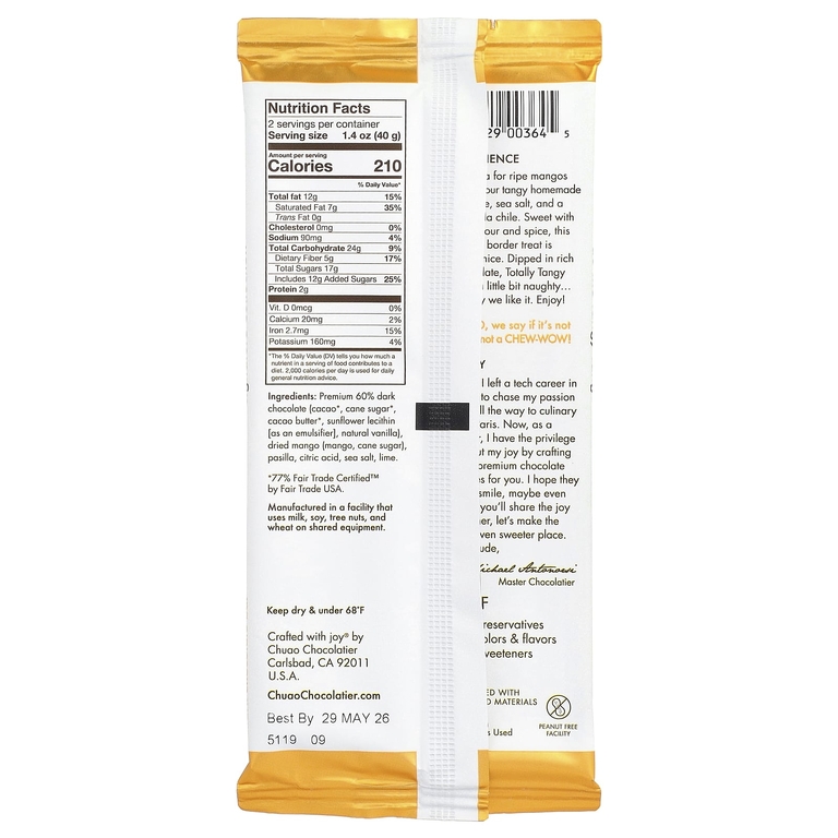 Chuao Chocolatier, темный шоколад, Totally Tangy Mango™, 80 г (2,8 унции)