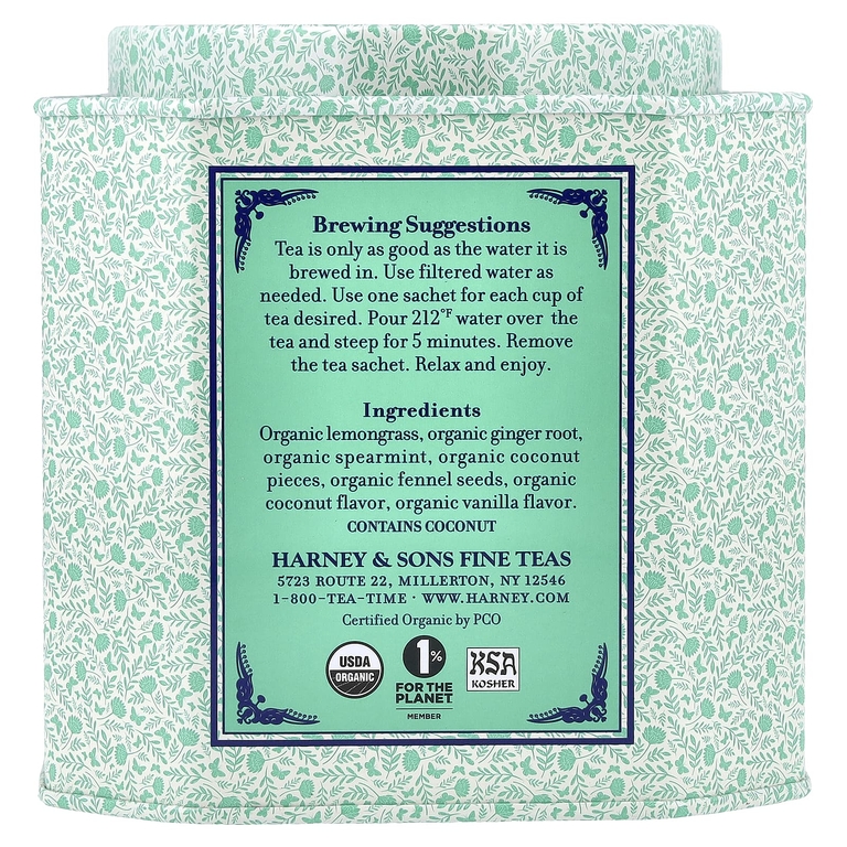 Harney & Sons, кокос и мята, 30 пакетиков, 48 г (1,69 унции)