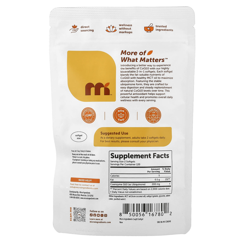 Micro Ingredients, коэнзим Q10, 240 мягких таблеток (100 мг в 1 капсуле)