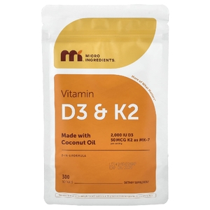 Micro Ingredients, витамины D3 и K2, 300 мягких таблеток