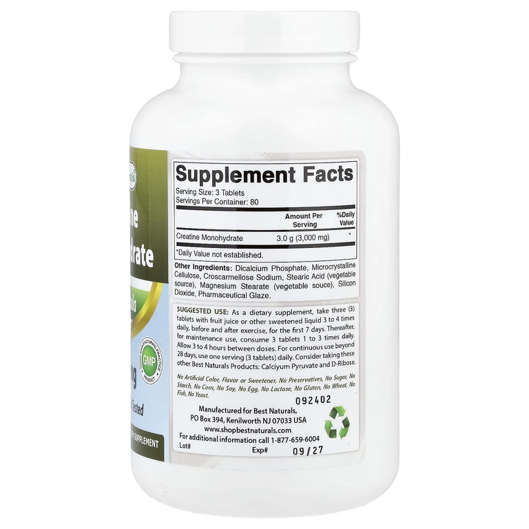 Best Naturals, моногидрат креатина, 1000 мг, 240 таблеток