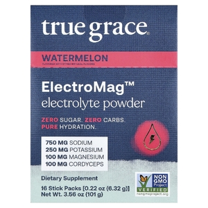 True Grace, ElectroMag™, электролитный порошок, со вкусом арбуза, 16 пакетиков по 6,32 г (0,22 унции)