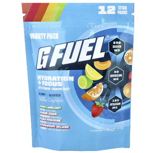 G FUEL, Hydration + Focus, смесь для приготовления электролитического напитка с Cognizin®, ассорти из 12 стик-пакетов по 6 г (0,21 унции)