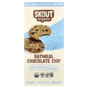 Skout Organic, мягкое печенье, овсянка и шоколадная крошка, 5 пакетиков, 2 печенья по 24 г