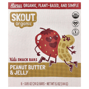 Skout Organic, детские батончики-снеки, арахисовая паста и желе, 6 батончиков по 24 г (0,85 унции)