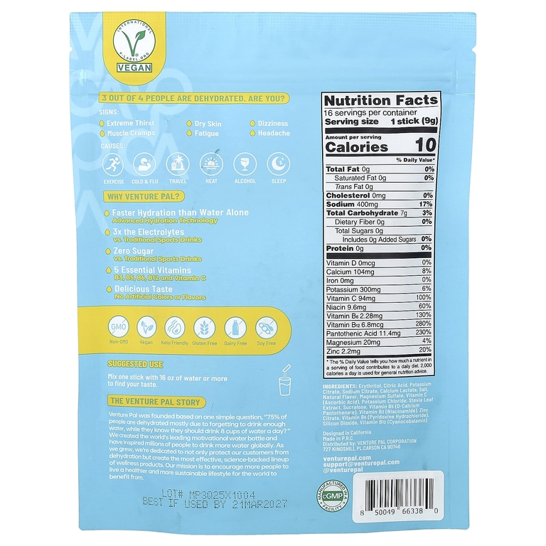 Venture Pal, Hydration Boost, смесь для приготовления электролитического напитка, со вкусом ананаса, 16 пакетиков по 9 г (0,32 унции)