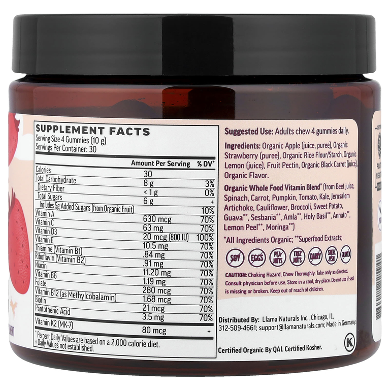 Llama Naturals, мультивитамины для женщин, натуральные фрукты, клубничный джем, 120 жевательных таблеток