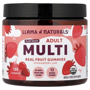 Llama Naturals, растительные мультивитамины для взрослых, натуральные фрукты в жевательных таблетках, клубничный джем, 120 жевательных таблеток