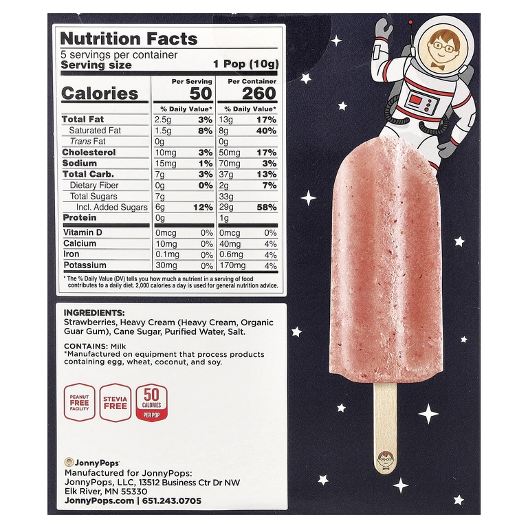 JonnyPops, сублимированные мини-печенья, с клубникой и сливками, 5 леденцов по 10 г