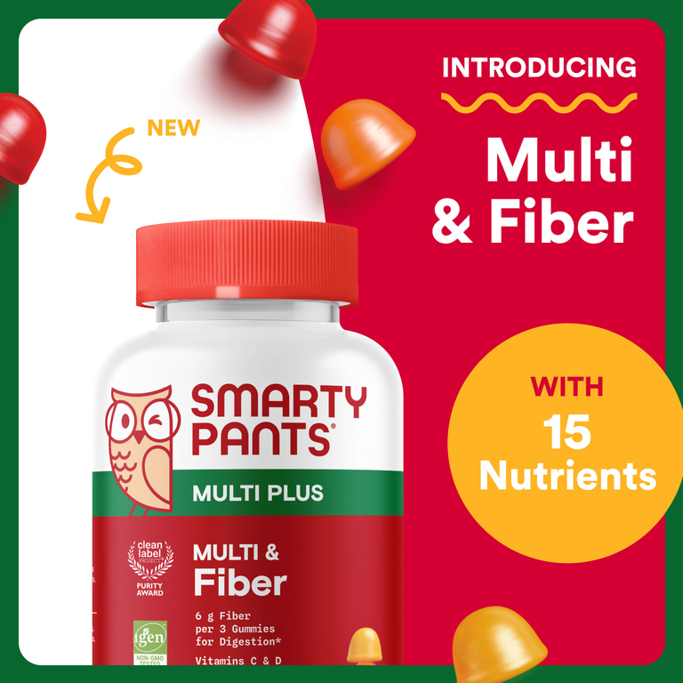 SmartyPants, Multi Plus, мультивитамины с клетчаткой, клубника, апельсин и лимон, 90 жевательных таблеток