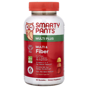 SmartyPants, Multi Plus, мультивитамины и клетчатка, со вкусом клубники, апельсина и лимона, 90 жевательных таблеток