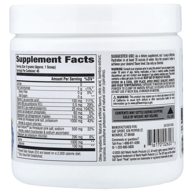 GAT, Sport, Nitraflex® Hydration, голубая малина, 270 г (9,52 унции)