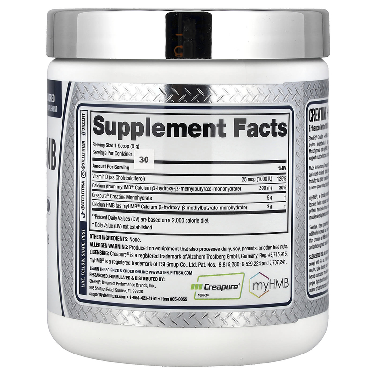 SteelFit, креатин и HMB, без вкусовых добавок, 240 г (8,5 унции)