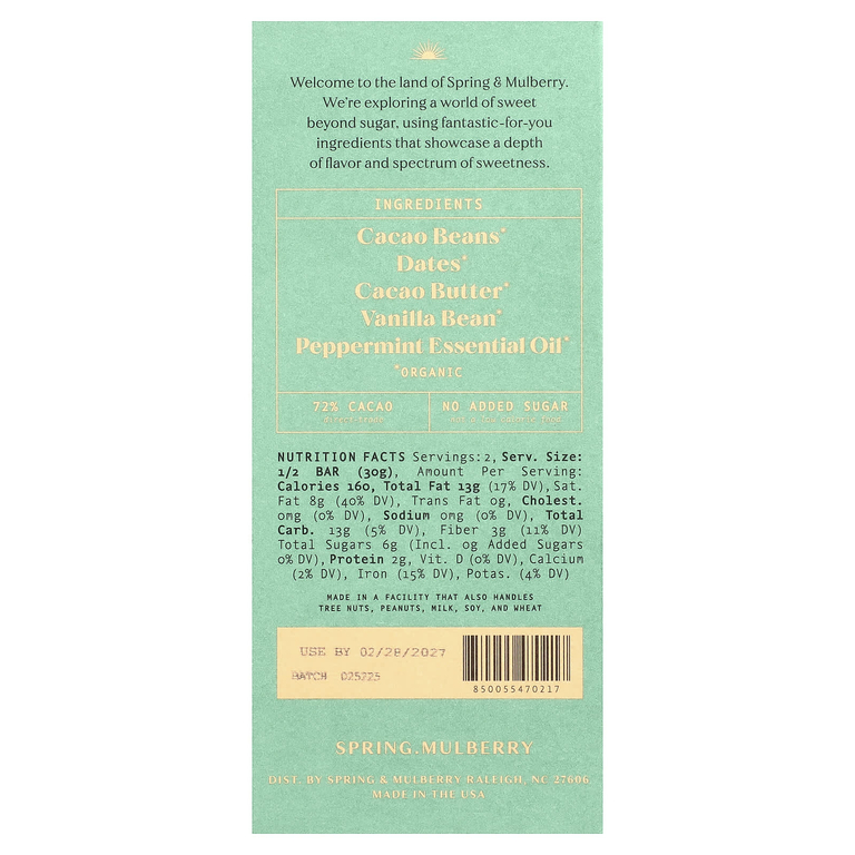 Spring & Mulberry, шоколад с финиками, листья мяты, 60 г (2,1 унции)